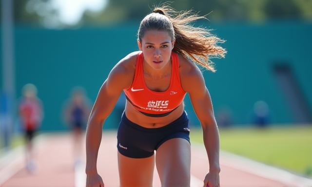 Portrait of Sarah Jansen, a determined female track and field athlete