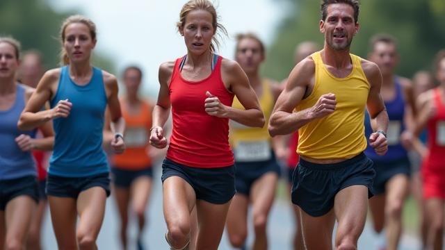Group of marathon runners crossing the finish line